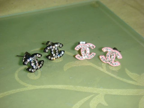 Chanel Crystal Stud Earrings (small-black)